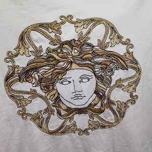 White T-Shirt with Gold Baroque Art Design Embroidered‎ Graphic